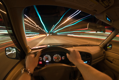 Drivers view of driving at night.